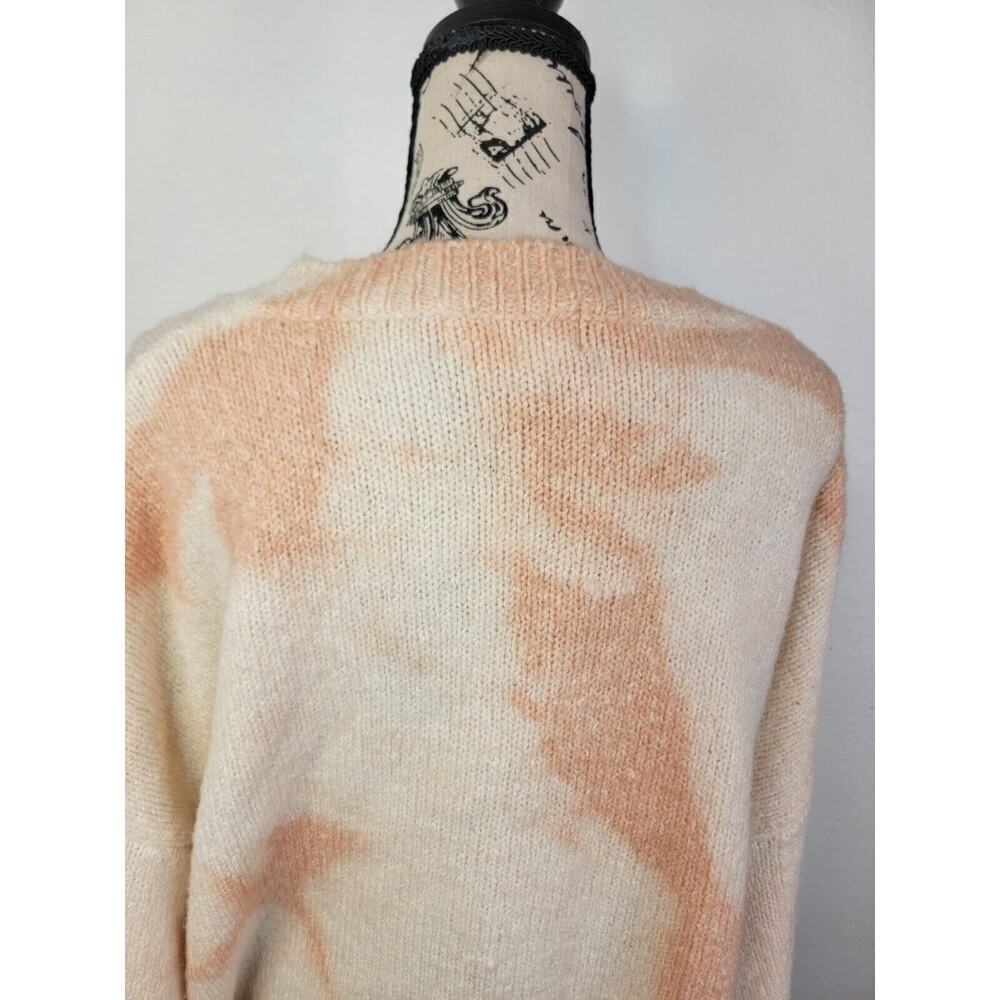 Anthropologie Cream and Peach Tie-Dye V-Neck Sweater Pullover - Picture 7 of 10